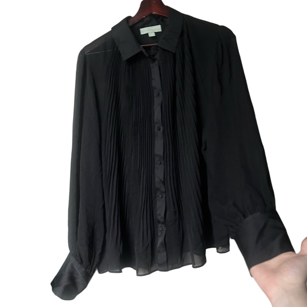 Rygrass Y2K Black Sheer Pleated Blouse XXL Long Sleeve WhimsiGoth Vampire